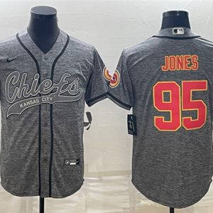 Kansas City Chiefs #95 Chris Jones Gray With Patch Cool Base Stitched Jersey