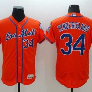 Mets #34 Noah Syndergaard Orange Flexbase Authentic Collection Los Mets Stitched Jersey