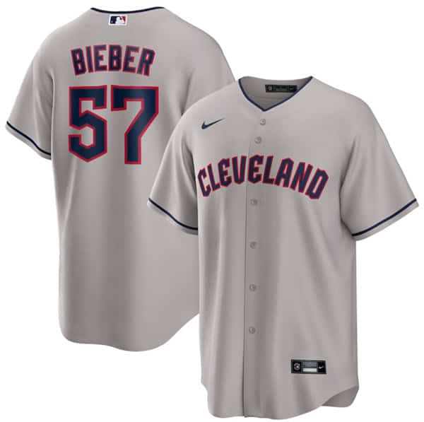 Cleveland Guardians #57 Shane Bieber Gray Cool Base Stitched Jersey