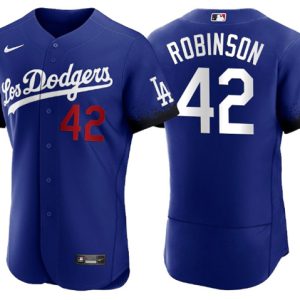 Los Angeles Dodgers #42 Jackie Robinson 2021 Royal City Connect Flex Base Stitched Baseball Jersey