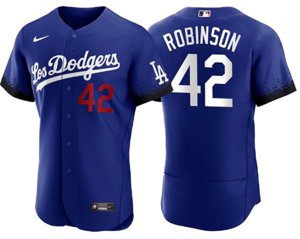 Los Angeles Dodgers #42 Jackie Robinson 2021 Royal City Connect Flex Base Stitched Baseball Jersey