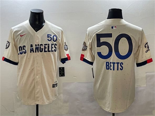 Los Angeles Dodgers #50 Mookie Betts Cream 2024 World Series Patch City Connect Limited Stitched Jersey