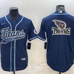 Tennessee Titans Navy Team Big Logo With Patch Cool Base Stitched Baseball Jersey
