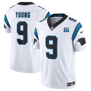 Carolina Panthers #9 Bryce Young White 2024 30th Anniversary Patch F.U.S.E. Vapor Limited Stitched Jersey