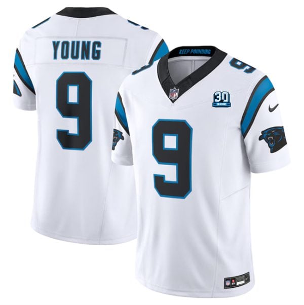 Carolina Panthers #9 Bryce Young White 2024 30th Anniversary Patch F.U.S.E. Vapor Limited Stitched Jersey