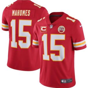 Kansas City Chiefs #15 Patrick Mahomes Red With C Patch Limited Stitched Jersey