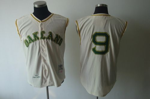 Mitchell And Ness 1968 Athletics #9 Reggie Jackson Cream Throwback Stitched Jersey