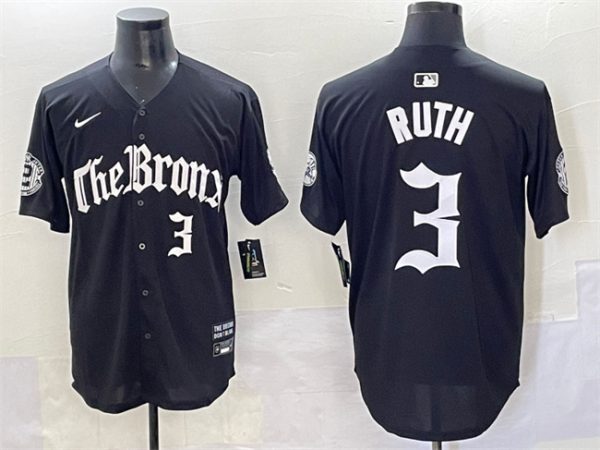 New York Yankees #3 Babe Ruth Black 'Gothic Legacy Edition' Vapor Premier Limited Stitched Jersey