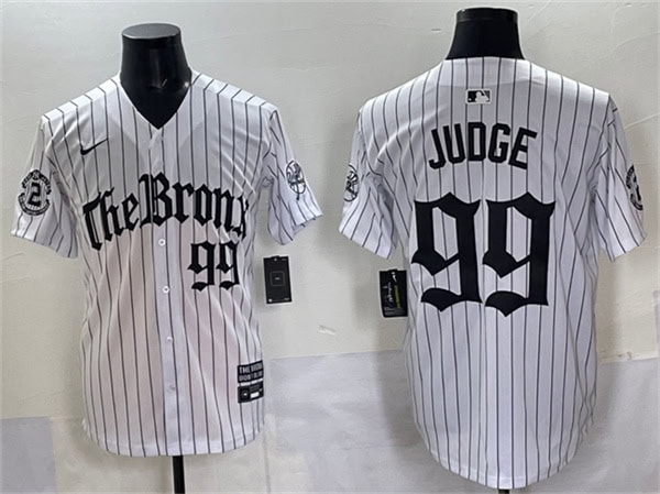New York Yankees #99 Aaron Judge White Pinstripe 'Gothic Legacy Edition' Vapor Premier Limited Stitched Jersey