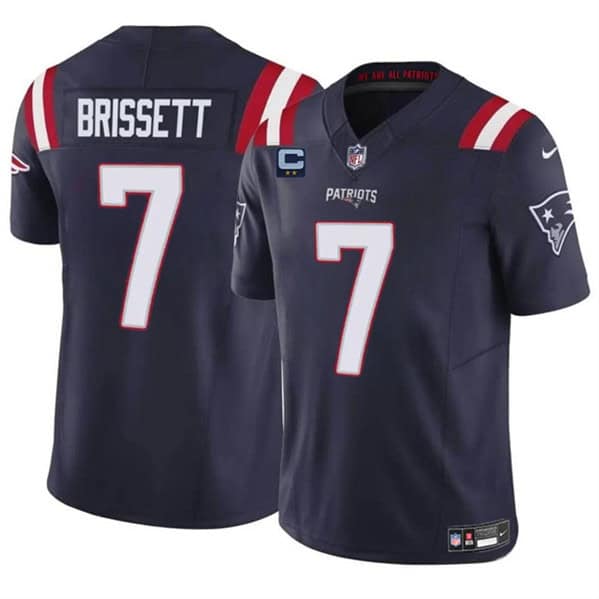 New England Patriots #7 Jacoby Brissett Navy 2024 F.U.S.E. With 2-Star C Patch Vapor Limited Stitched Jersey