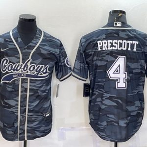 Dallas Cowboys #4 Dak Prescott Gray Camo With Patch Cool Base Stitched Baseball Jersey