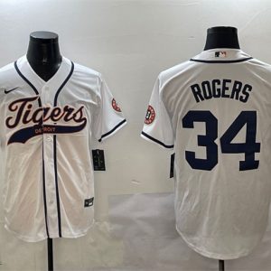 Detroit Tigers #34 Jake Rogers White With Patch Cool Base Stitched Jersey