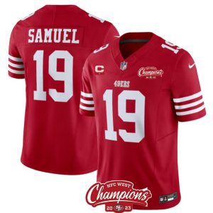 San Francisco 49ers #19 Deebo Samuel Red 2023 F.U.S.E. With 1-Star C Ptach And NFC West Champions Patch Stitched Jersey