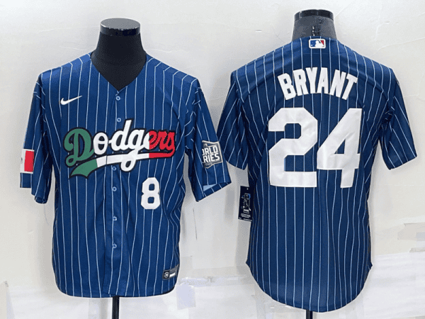 Los Angeles Dodgers Front #8 Back #24 Kobe Bryant Navy Mexico World Series Cool Base Stitched Jersey