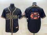 Chicago Bears #34 Walter Payton Black Gold Team Big Logo With Patch Cool Base Stitched Baseball Jersey