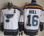 Blues #16 Brett Hull White Navy CCM Throwback Stitched Jersey
