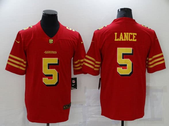 San Francisco 49ers #5 Trey Lance Red Gold Vapor Untouchable Limited Stitched Jersey
