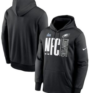Philadelphia Eagles Black 2022 NFC Champions Iconic Therma Performance Pullover Hoodie