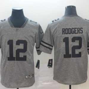 Green Bay Packers #12 Aaron Rodgers Grey Stitched Jersey