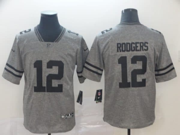 Green Bay Packers #12 Aaron Rodgers Grey Stitched Jersey