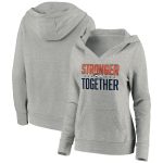 Denver Broncos Heather Gray Stronger Together Crossover Neck Pullover Hoodie(Run Small)