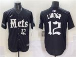 New York Mets #12 Francisco Lindor Black 'Gotham Gothic Edition' Vapor Premier Limited Stitched Jersey