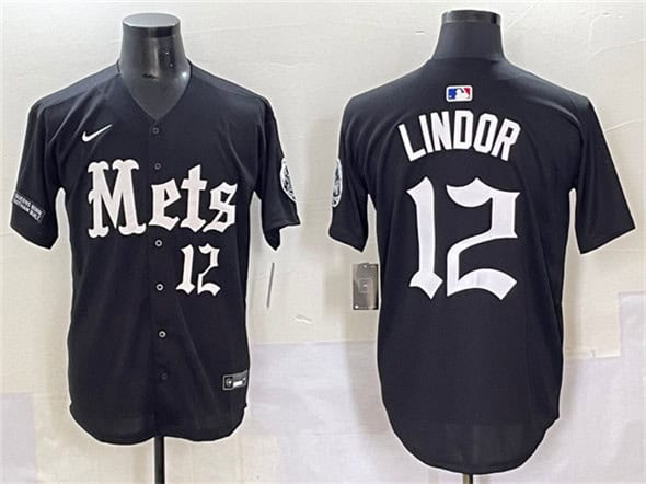 New York Mets #12 Francisco Lindor Black 'Gotham Gothic Edition' Vapor Premier Limited Stitched Jersey