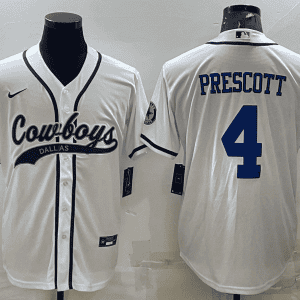 Dallas Cowboys #4 Dak Prescott White With Patch Cool Base Stitched Baseball Jersey