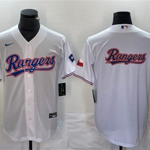 Texas Rangers White Team Big Logo With Patch Cool Base Stitched Jersey