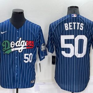 Los Angeles Dodgers #50 Mookie Betts Navy Mexico World Series Cool Base Stitched Baseball Jersey