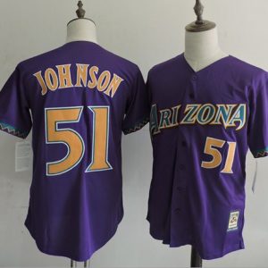 Mitchell And Ness Diamondbacks #51 Randy Johnson Purple Throwback Stitched Jersey