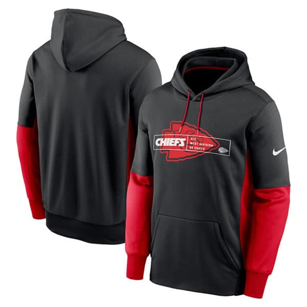 Kansas City Chiefs Black Color Block Fleece Performance Pullover Hoodie