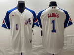 Atlanta Braves #1 Ozzie Albies White 2023 City Connect Cool Base With Patch Stitched Jersey