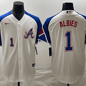 Atlanta Braves #1 Ozzie Albies White 2023 City Connect Cool Base With Patch Stitched Jersey