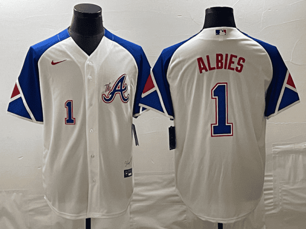 Atlanta Braves #1 Ozzie Albies White 2023 City Connect Cool Base With Patch Stitched Jersey