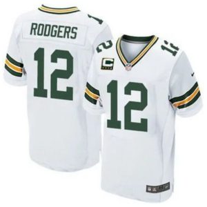 Green Bay Packers #12 Aaron Rodgers White With C Patch Stitched Jersey