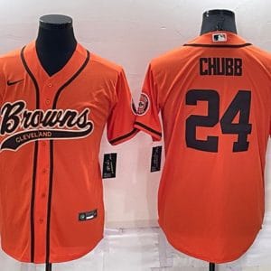 Cleveland Browns #24 Nick Chubb Orange Cool Base Stitched Baseball Jersey