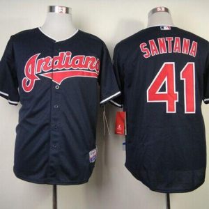 Indians #41 Carlos Santana Navy Blue Cool Base Stitched Jersey