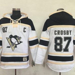 Penguins #87 Sidney Crosby White Sawyer Hooded Sweatshirt Stitched Jersey