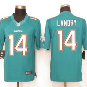 Dolphins #14 Jarvis Landry Aqua Green Team Color Stitched Limited Nike Jersey