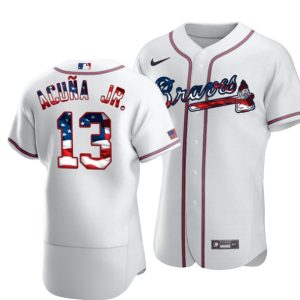 Atlanta Braves White #13 Ronald Acuna Jr 2020 2020 Stars Stripes Flex Base Stitched Jersey