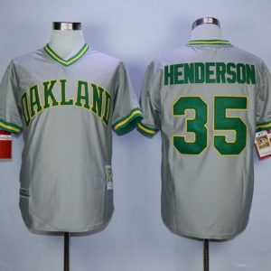 Mitchell And Ness Athletics #35 Rickey Henderson Grey Stitched Jersey
