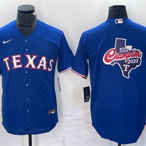 Texas Rangers Royal 2023 World Series Champions Big Logo Cool Base Stitched Jersey