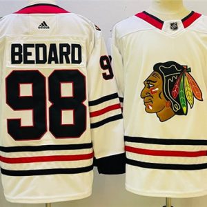 Chicago Blackhawks #98 Connor Bedard White Black Stitched Jersey