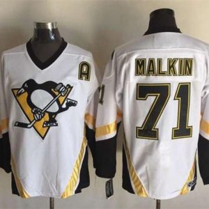 Penguins #71 Evgeni Malkin White CCM Throwback Stitched Jersey
