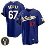 Los Angeles Dodgers #67 Vin Scully 2022 Navy Vin Scully Patch Cool Base Stitched Jersey