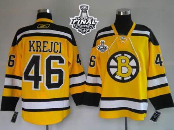 Bruins Stanley Cup Finals Patch #46 David Krejci Stitched Winter Classic Yellow Jersey