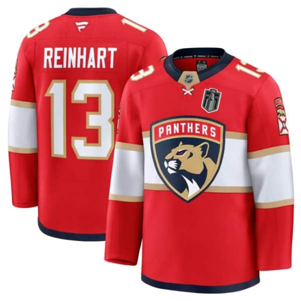 Florida Panthers #13 Sam Reinhart Red 2025 Stanley Cup Final Patch Stitched Jersey