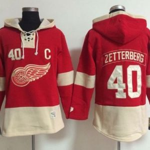 Detroit Red Wings #40 Henrik Zetterberg Red Old Time Lacer NHL Hoodie