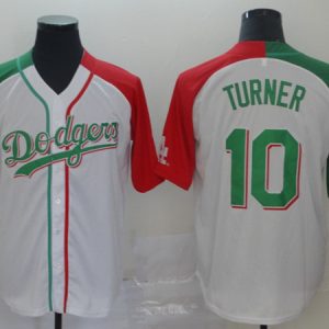 Los Angeles Dodgers #10 Justin Turner White Green Stitched Baseball Jersey